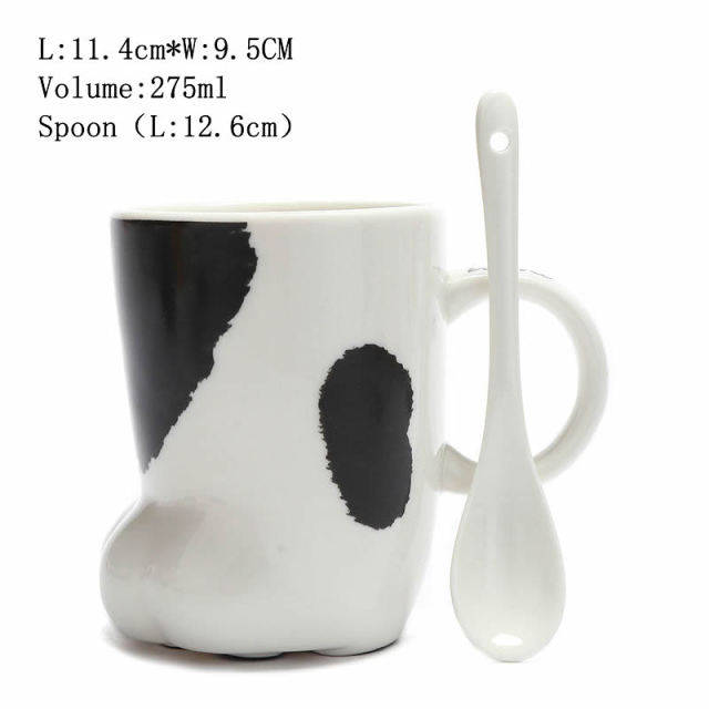 Black and White Abstract 3D Cat Paw Cup with Spoon