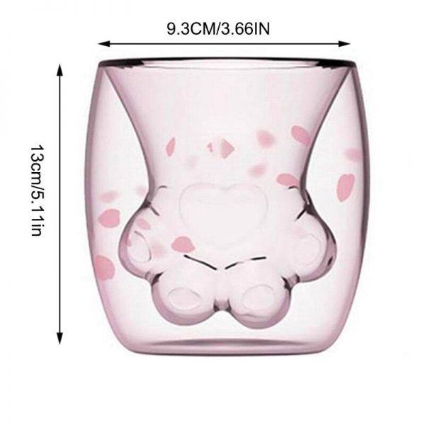 Cherry Powder Household Transparent Insulation Glass Water Cup Cat Claw Cup Creative Glass Double Layer Coffee 3 - Cat Paw Cup