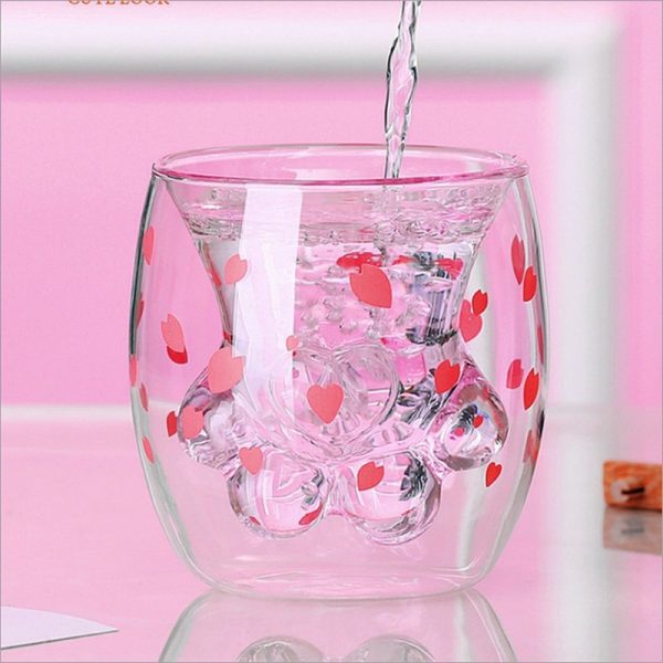Cherry Powder Household Transparent Insulation Glass Water Cup Cat Claw Cup Creative Glass Double Layer Coffee 4 - Cat Paw Cup