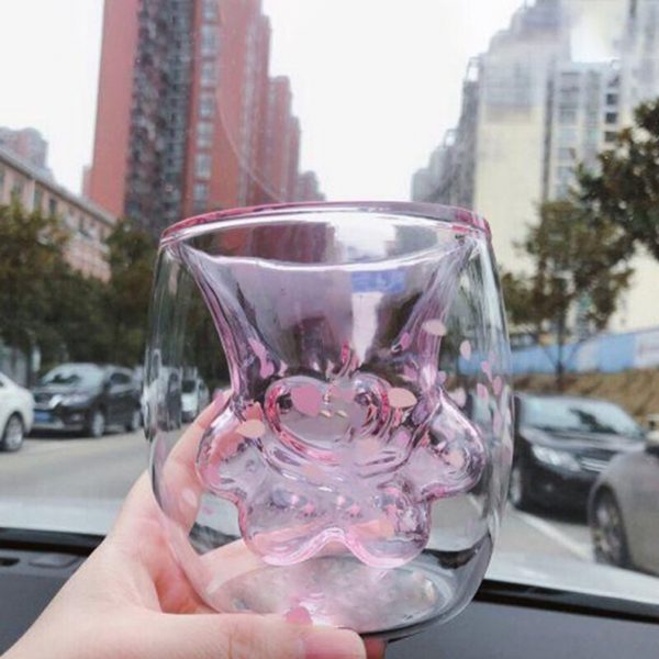 Cherry Powder Household Transparent Insulation Glass Water Cup Cat Claw Cup Creative Glass Double Layer Coffee 5 - Cat Paw Cup