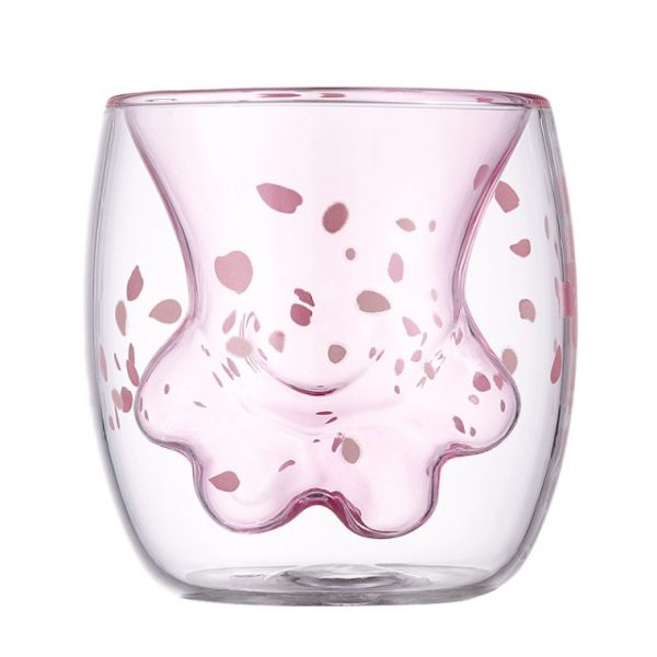 Cherry Powder Household Transparent Insulation Glass Water Cup Cat Claw Cup Creative Glass Double Layer - Cat Paw Cup