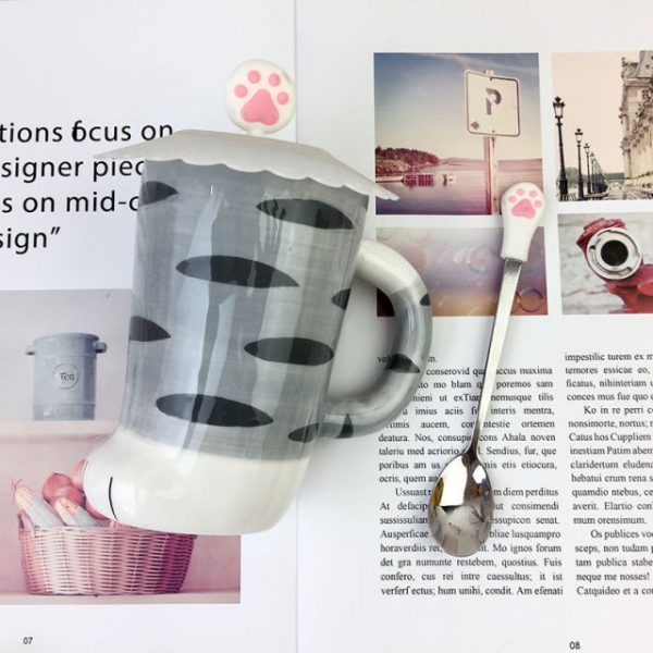 Couples CAT S Paw Cup Cute Super Adorable Mug Ceramic Cup With Lid With Spoon Creative 2.jpg 640x640 2 - Cat Paw Cup