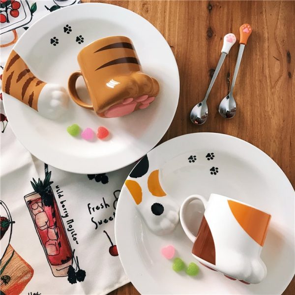 Cute Cat Paw Mug Coffee Mug Cartoon 3D Cat Claw Ceramic Drinkware with Lid Milk Breakfast 1 - Cat Paw Cup