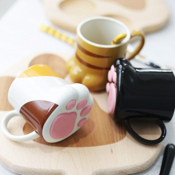 Cute Cat Paw Mug Coffee Mug Cartoon 3D Cat Claw Ceramic Drinkware with Lid Milk Breakfast 3 - Cat Paw Cup