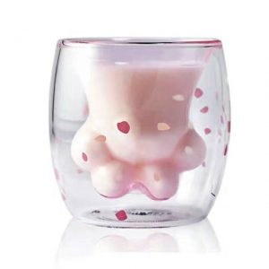 Cute Sakura Cat Paw Claw Cup Floral Cherry Double Layer Glass Coffee Milk Mug Cartoon Transparent.jpg 640x640 - Cat Paw Cup