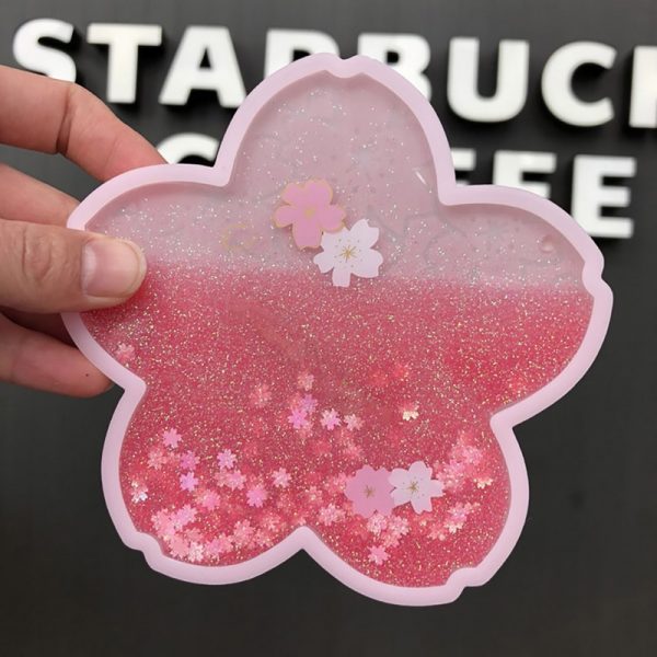 Glittering Drink Cherry Blossom Delicate Coaster Table Coaster Heat Pad With Glittering Fast Sand Flowing Drink 2 - Cat Paw Cup