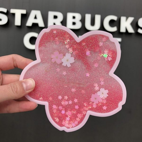Glittering Drink Cherry Blossom Delicate Coaster Table Coaster Heat Pad With Glittering Fast Sand Flowing Drink 3 - Cat Paw Cup