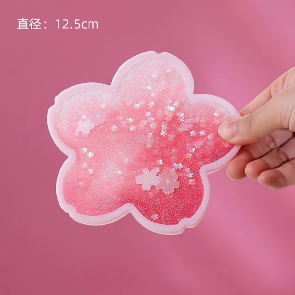 Glittering Drink Cherry Blossom Delicate Coaster Table Coaster Heat Pad With Glittering Fast Sand Flowing Drink 4 - Cat Paw Cup
