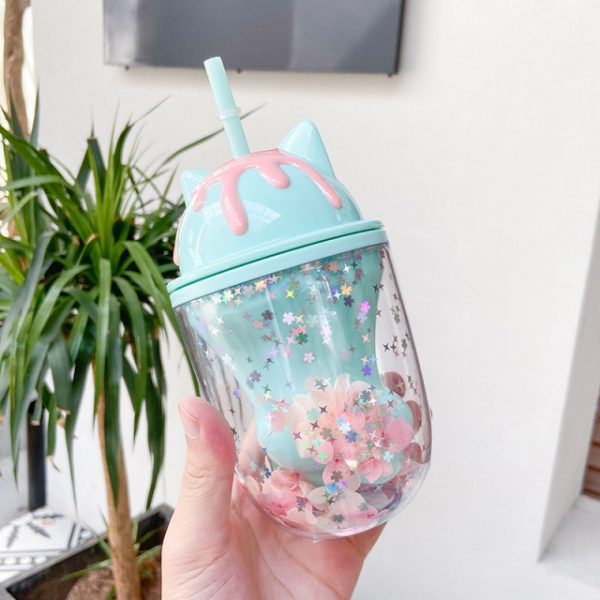 Water bottle cute personality cat paw plastic cup cute cartoon ins photo posing creative straw cup 1.jpg 640x640 1 - Cat Paw Cup