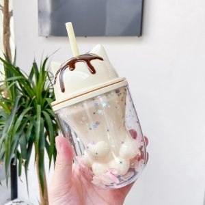 Water bottle cute personality cat paw plastic cup cute cartoon ins photo posing creative straw cup 3.jpg 640x640 3 - Cat Paw Cup
