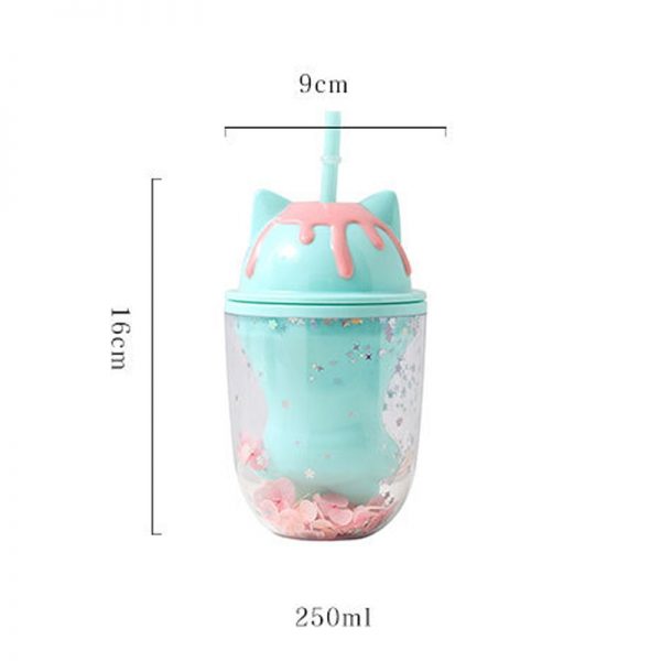 Water bottle cute personality cat paw plastic cup cute cartoon ins photo posing creative straw cup 5 - Cat Paw Cup