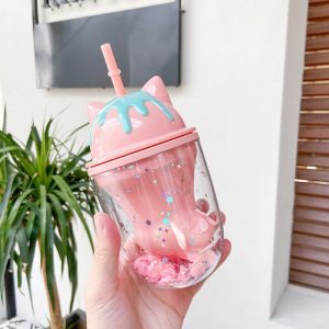 Water bottle cute personality cat paw plastic cup cute cartoon ins photo posing creative straw cup.jpg 640x640 - Cat Paw Cup